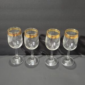 CELLINI Italy Hand Blown Crystal 22 KARAT Gold Wine Glasses Set of4
